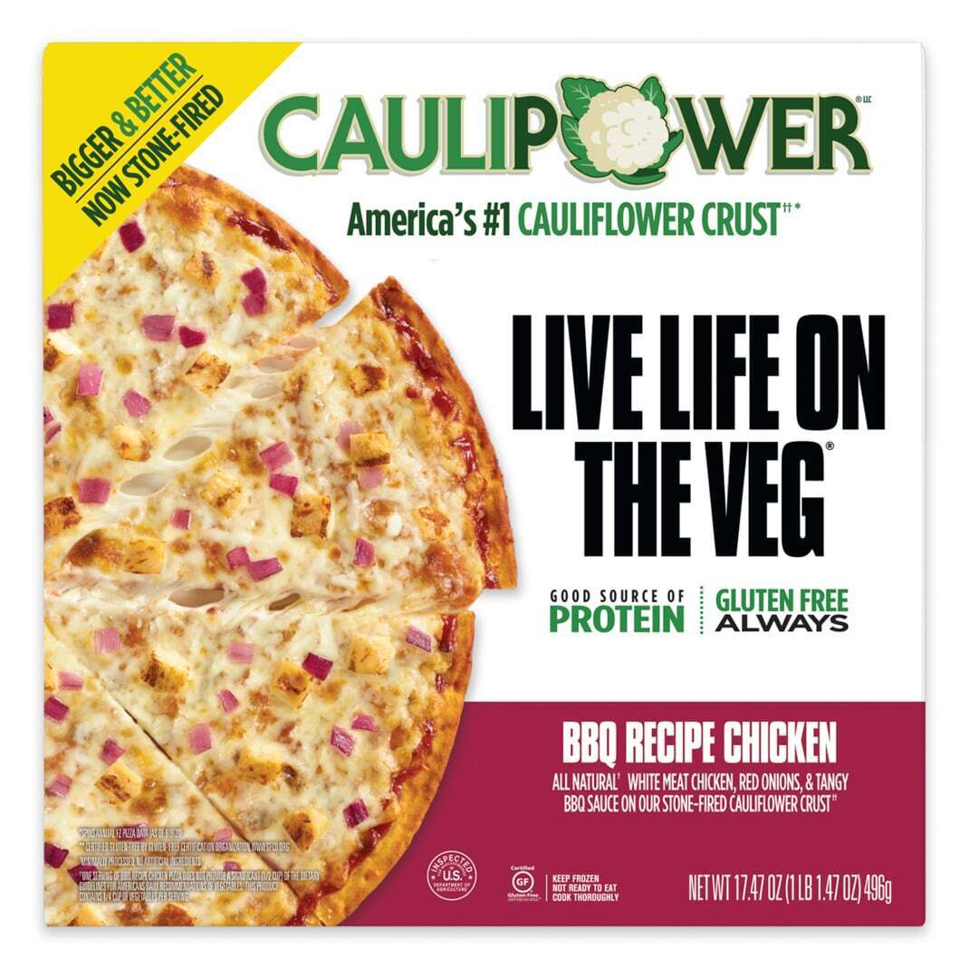BBQ Recipe Chicken Frozen Cauliflower Pizza Packaging from CAULIPOWER