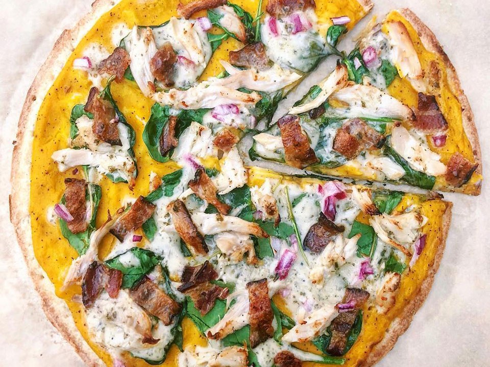 Chicken, Bacon, & Ranch Paleo Pizza Cauliflower Pizza Crust