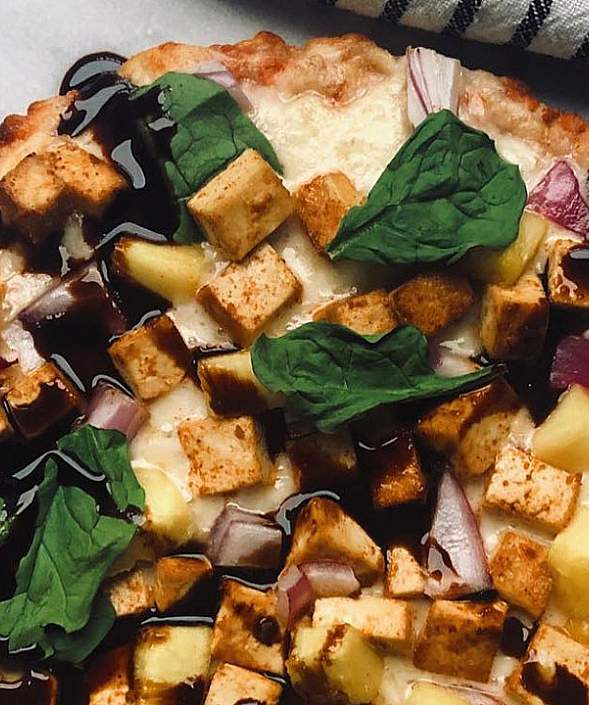 Hawaiian Pizza with BBQ Tofu & Pineapple