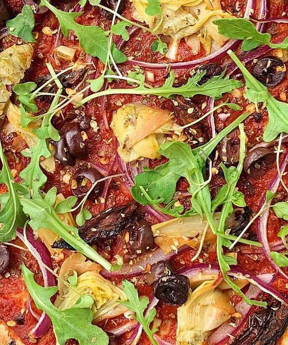 Greek Pizza with Artichoke & Arugula