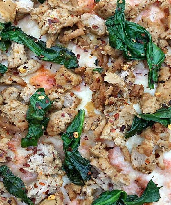 Spicy Ground Chicken & Spinach Pizza