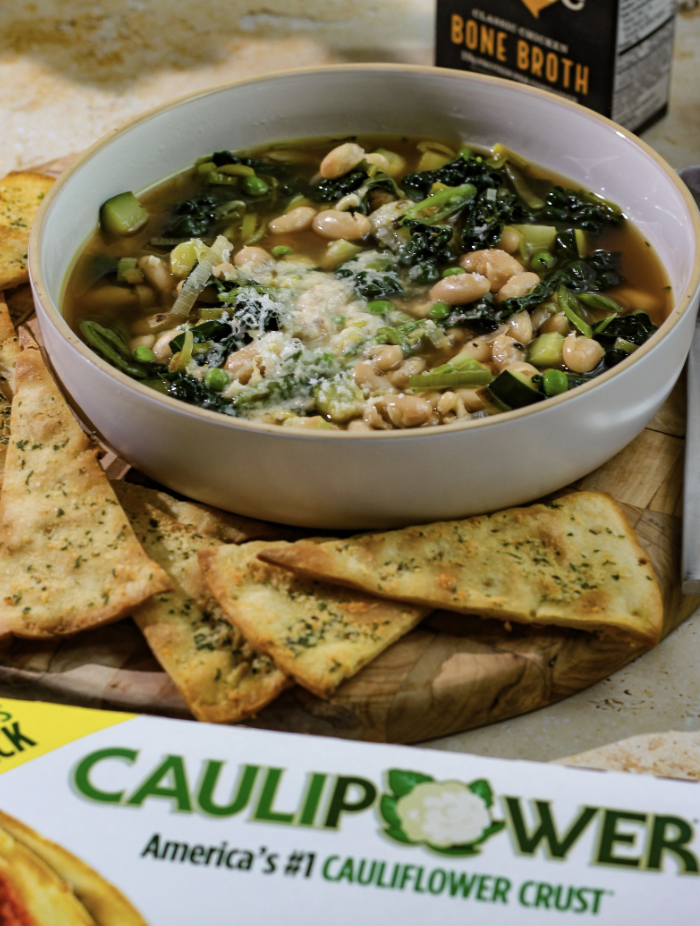 Spring Green Minestrone with Parmesan Garlic Crackers